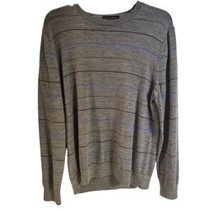 Banana Republic Gray Blue Stripe Marino Wool Soft SWEATER,‎ Large